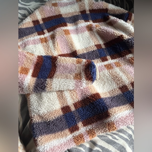 Thread & Supply Fleece Plaid Plush 1/4 Zip-Up Sweatshirt Sweater Cozy Juniors S - Picture 9 of 9